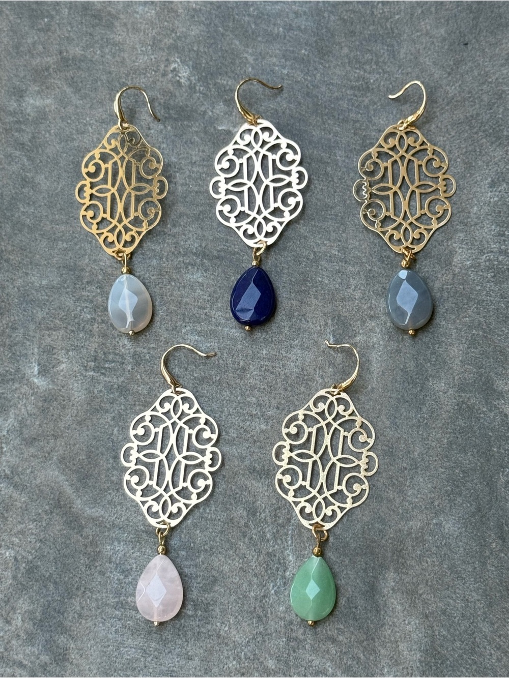 Jewelry | Gold Filigree Teardrop Statement Earrings With Multicolor Gem ...